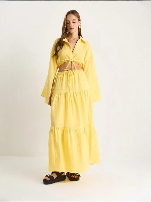 Conjunto co-ord de duas peças com camisa e saia com folhos lucci - Kiabi
