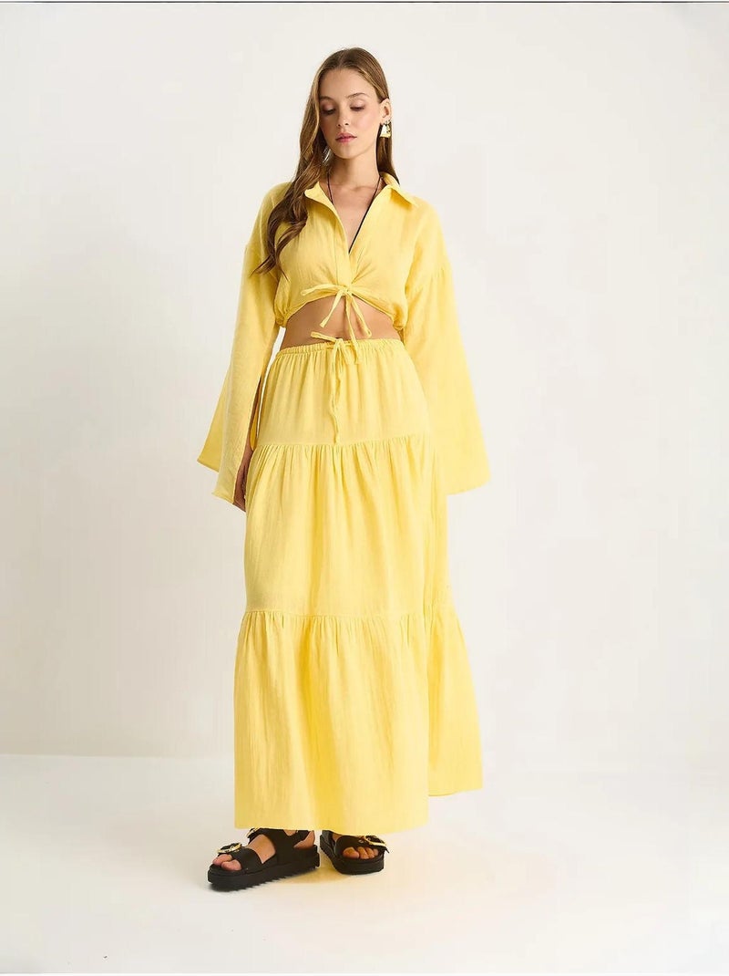 Conjunto co-ord de duas peças com camisa e saia com folhos lucci Âmbar - Kiabi