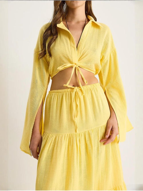Conjunto co-ord de duas peças com camisa e saia com folhos lucci - Kiabi