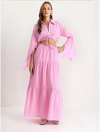 Conjunto co-ord de duas peças com camisa e saia com folhos lucci