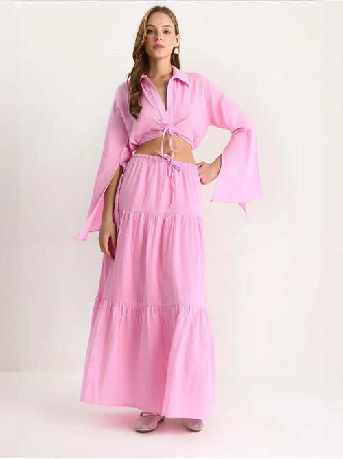 Conjunto co-ord de duas peças com camisa e saia com folhos lucci - Kiabi