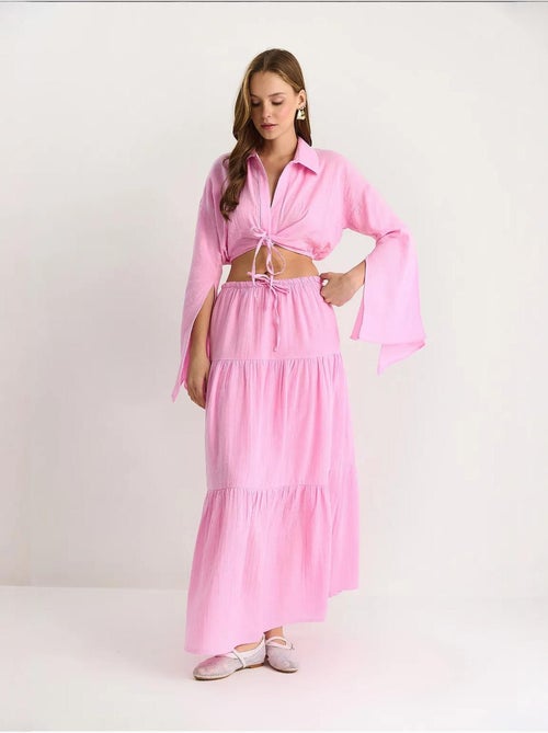 Conjunto co-ord de duas peças com camisa e saia com folhos lucci - Kiabi