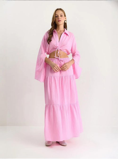 Conjunto co-ord de duas peças com camisa e saia com folhos lucci - Kiabi