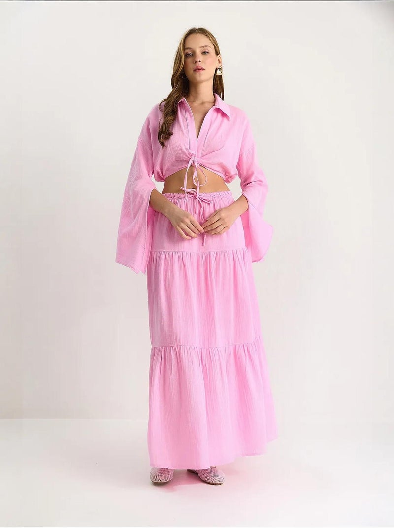Conjunto co-ord de duas peças com camisa e saia com folhos lucci Rosa-claro - Kiabi