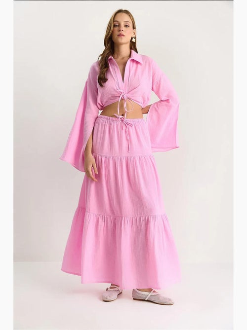 Conjunto co-ord de duas peças com camisa e saia com folhos lucci - Kiabi