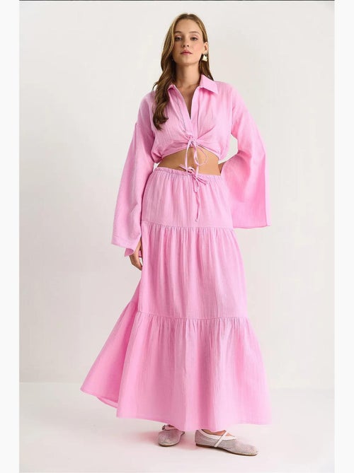 Conjunto co-ord de duas peças com camisa e saia com folhos lucci - Kiabi