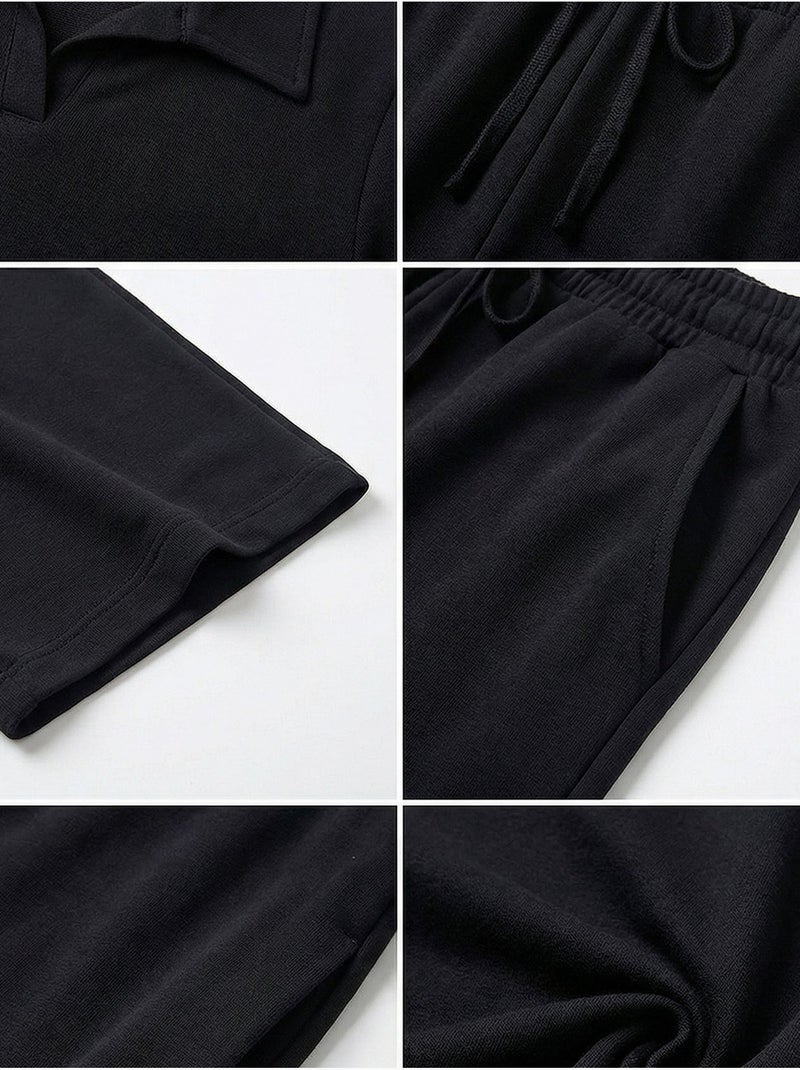 Conjunto co-ord de duas peças com cintura média e gola polo istanbul Preto - Kiabi
