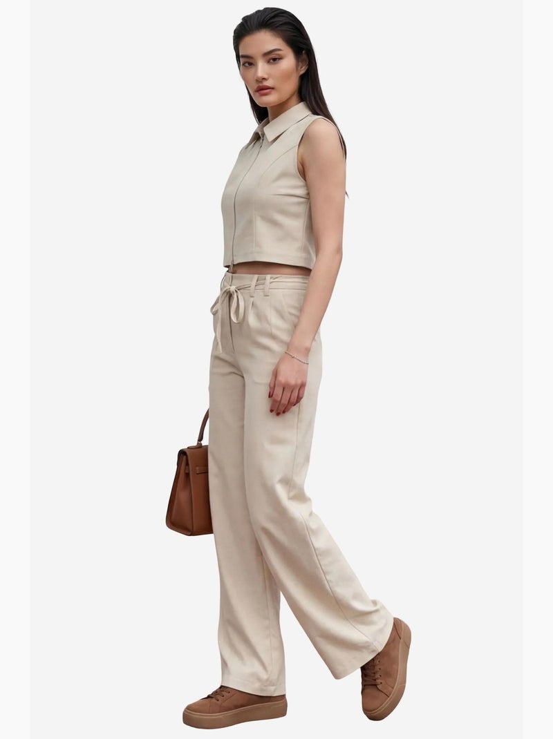 Conjunto co-ord de duas peças com colete sem mangas com fecho e calças de perna larga my fashion Bege-argila - Kiabi
