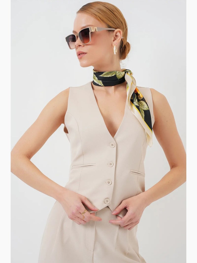 Conjunto co-ord de duas peças com decote em v e botões bdart Creme - Kiabi