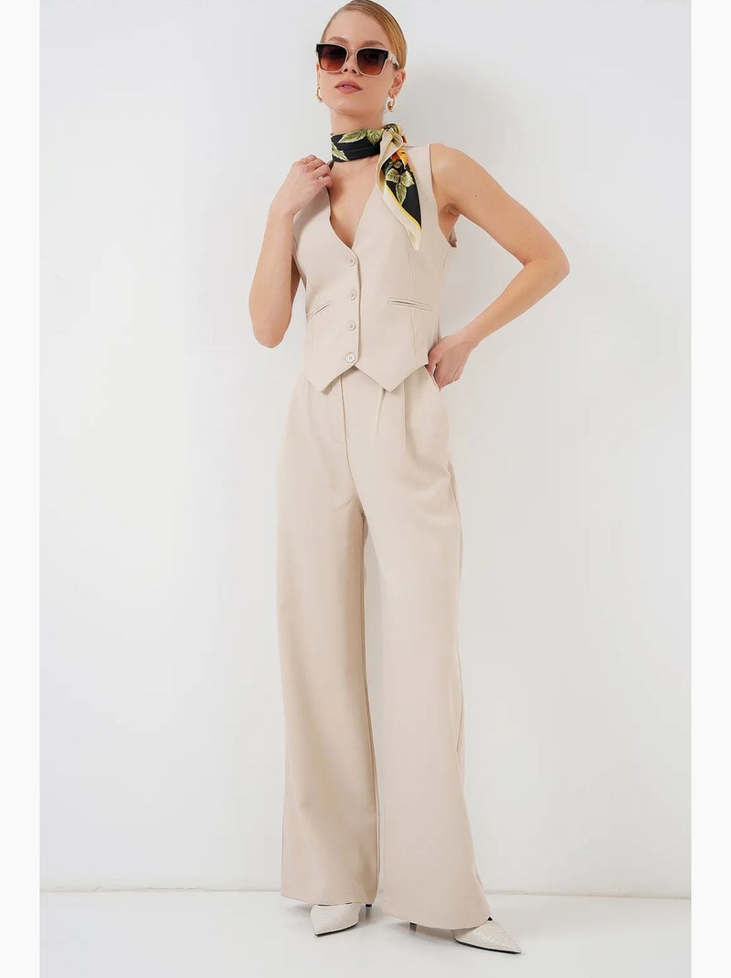 Conjunto co-ord de duas peças com decote em v e botões bdart Creme - Kiabi