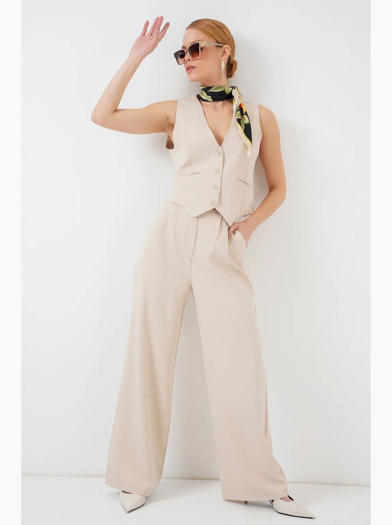 Conjunto co-ord de duas peças com decote em v e botões bdart Creme - Kiabi