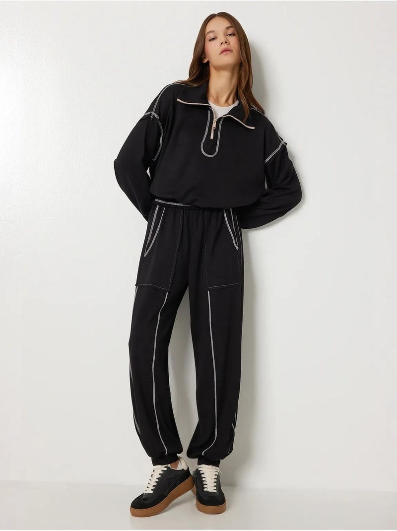 Conjunto co-ord de duas peças com gola com fecho e manga comprida istanbul Preto - Kiabi