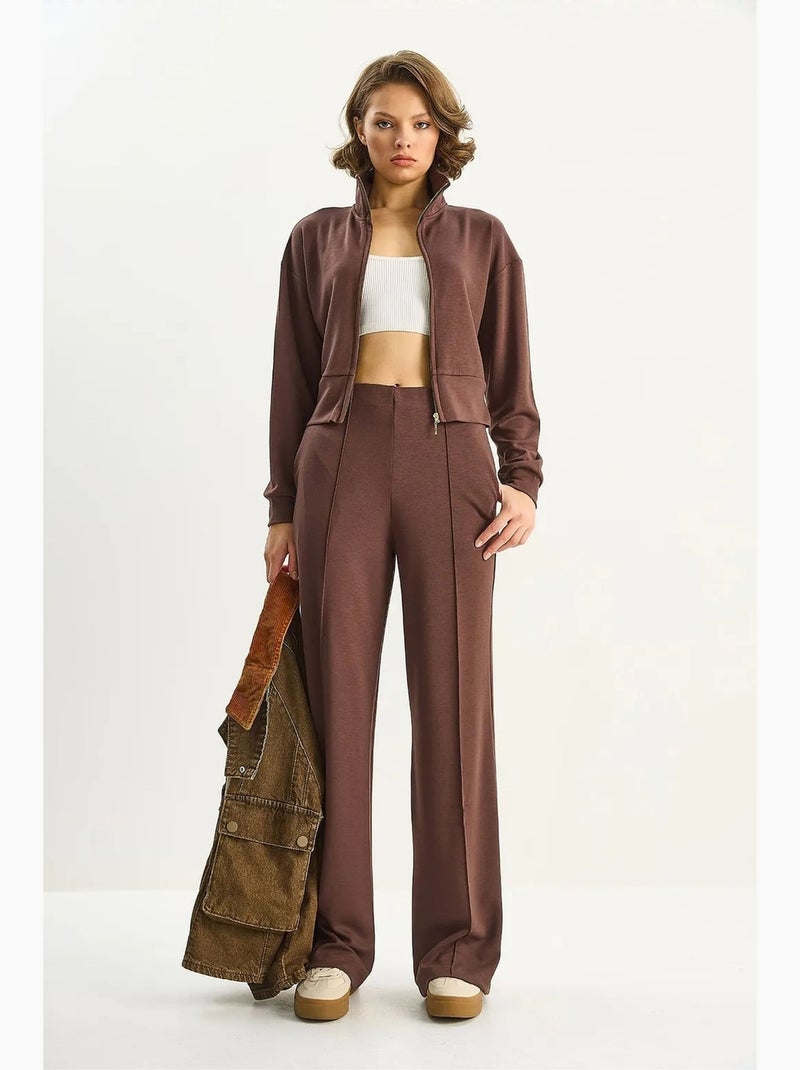 Conjunto co-ord de duas peças com sweatshirt de fecho integral e calças lucci Castanho-escuro - Kiabi