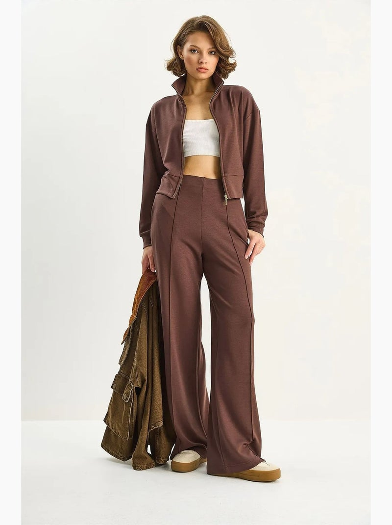 Conjunto co-ord de duas peças com sweatshirt de fecho integral e calças lucci Castanho-escuro - Kiabi