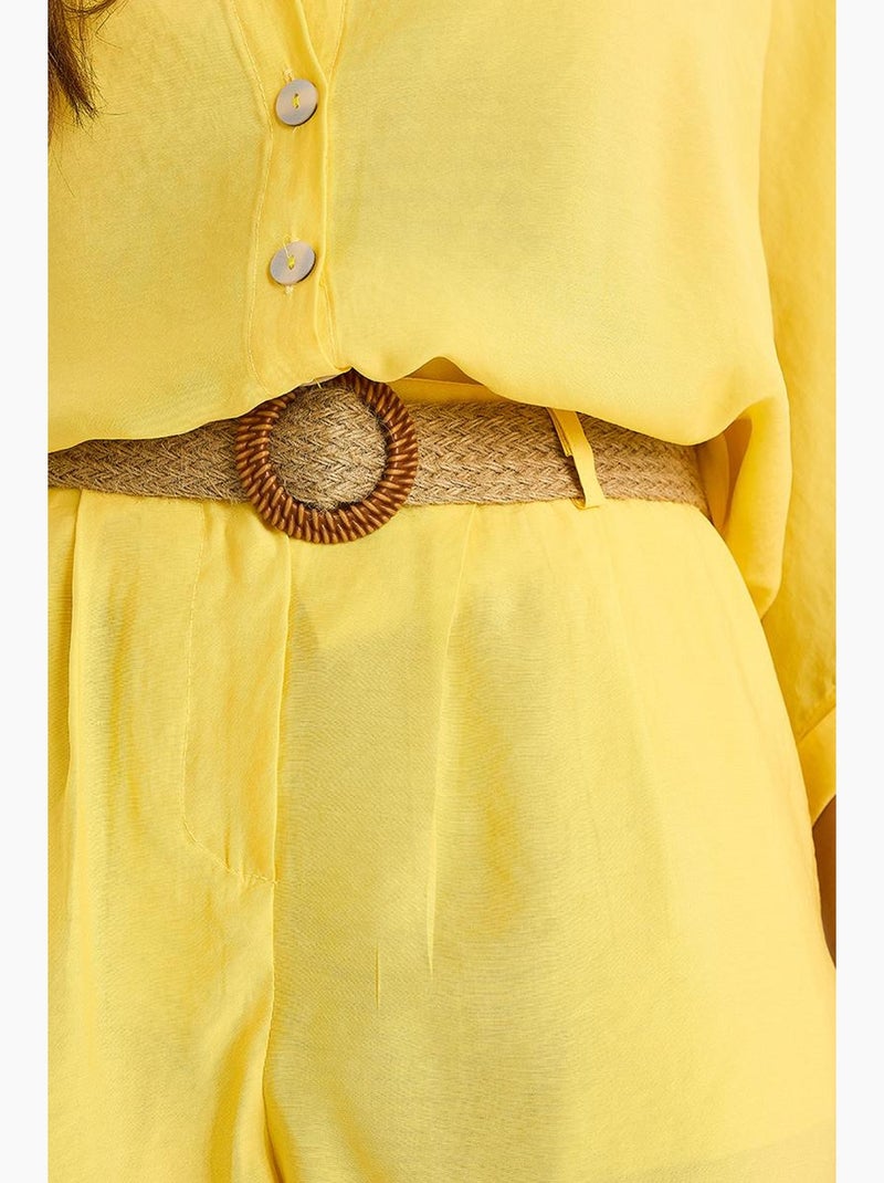 Conjunto co-ord de duas peças de cintura subida com botões lucci Amarelo-limão - Kiabi