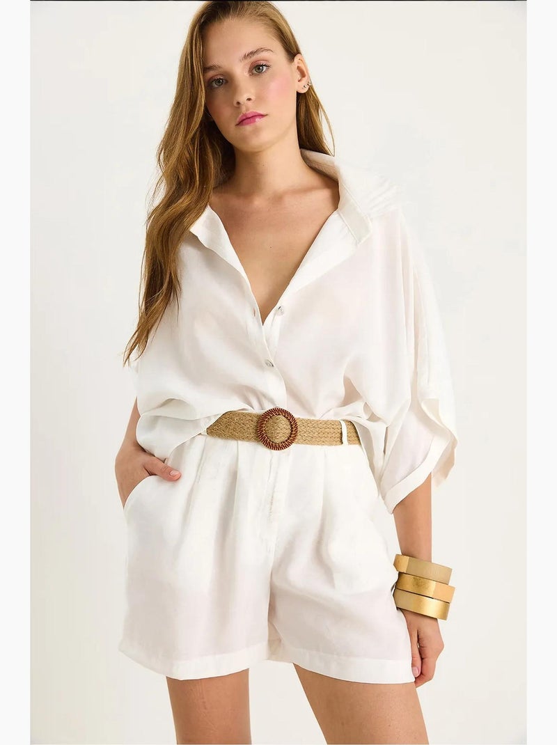 Conjunto co-ord de duas peças de cintura subida com botões lucci Branco - Kiabi