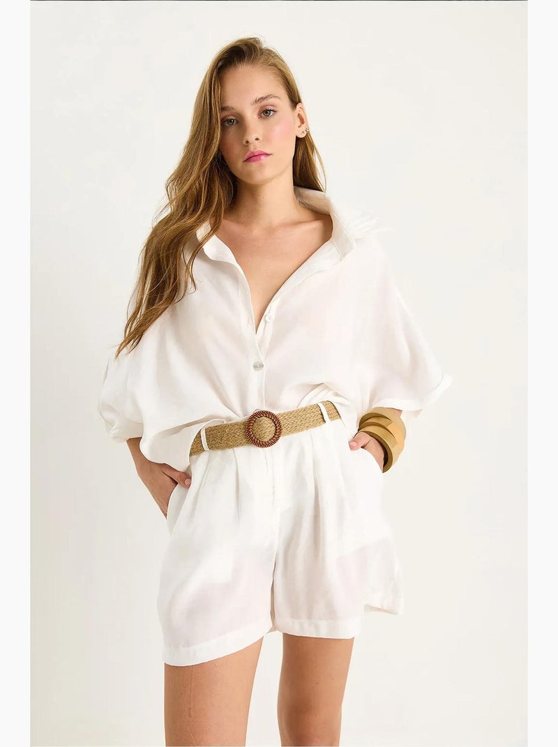 Conjunto co-ord de duas peças de cintura subida com botões lucci Branco - Kiabi