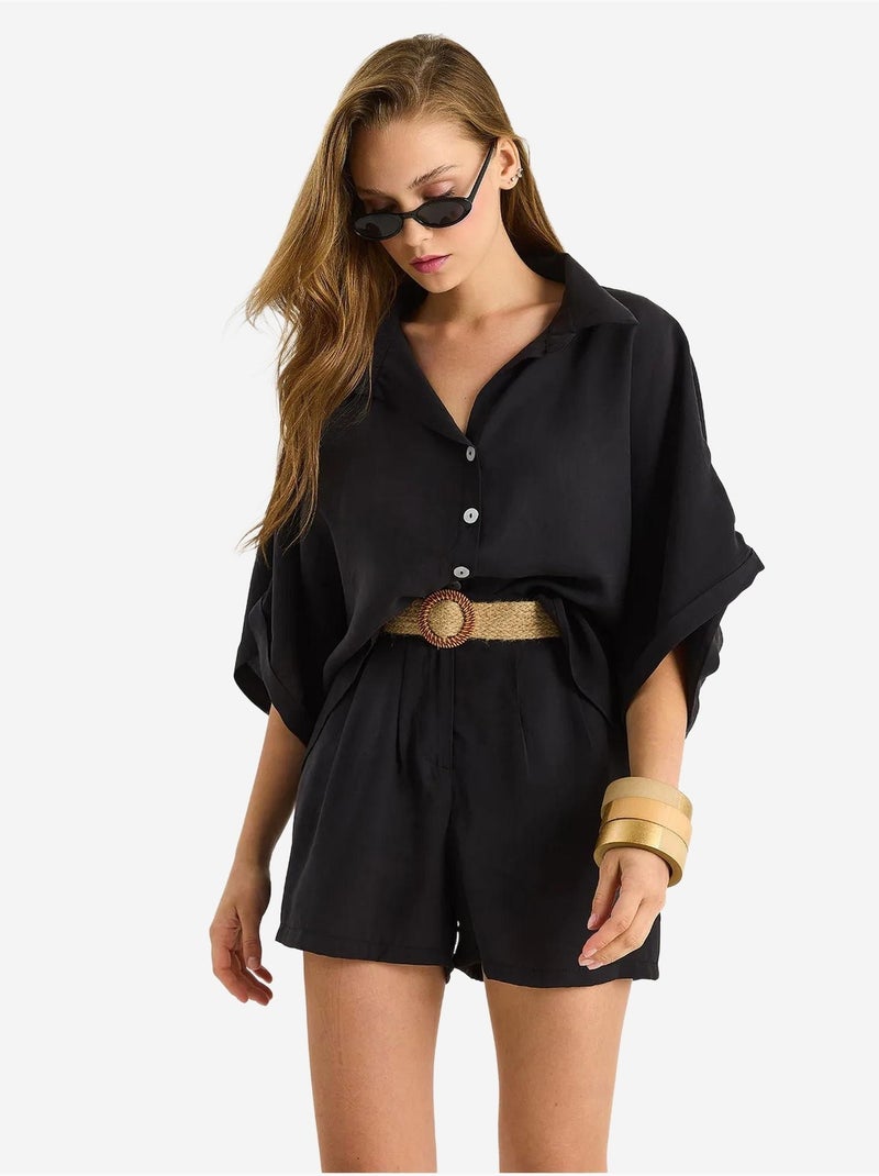 Conjunto co-ord de duas peças de cintura subida com botões lucci Preto - Kiabi
