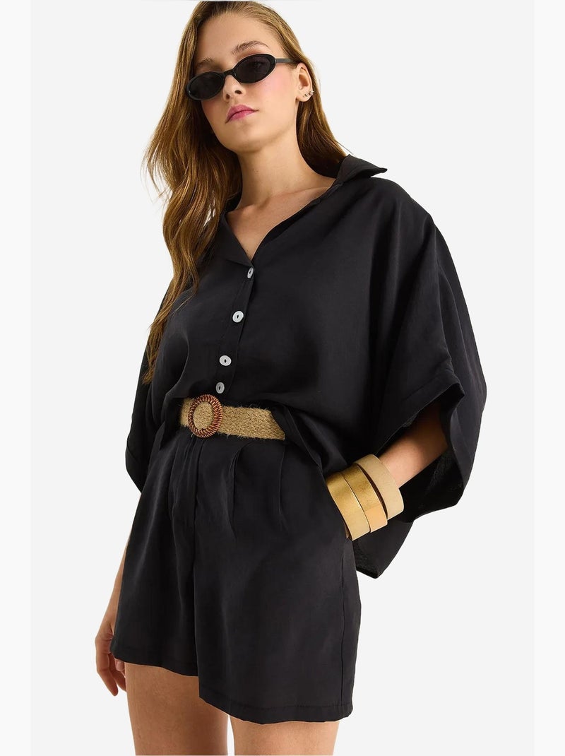 Conjunto co-ord de duas peças de cintura subida com botões lucci Preto - Kiabi