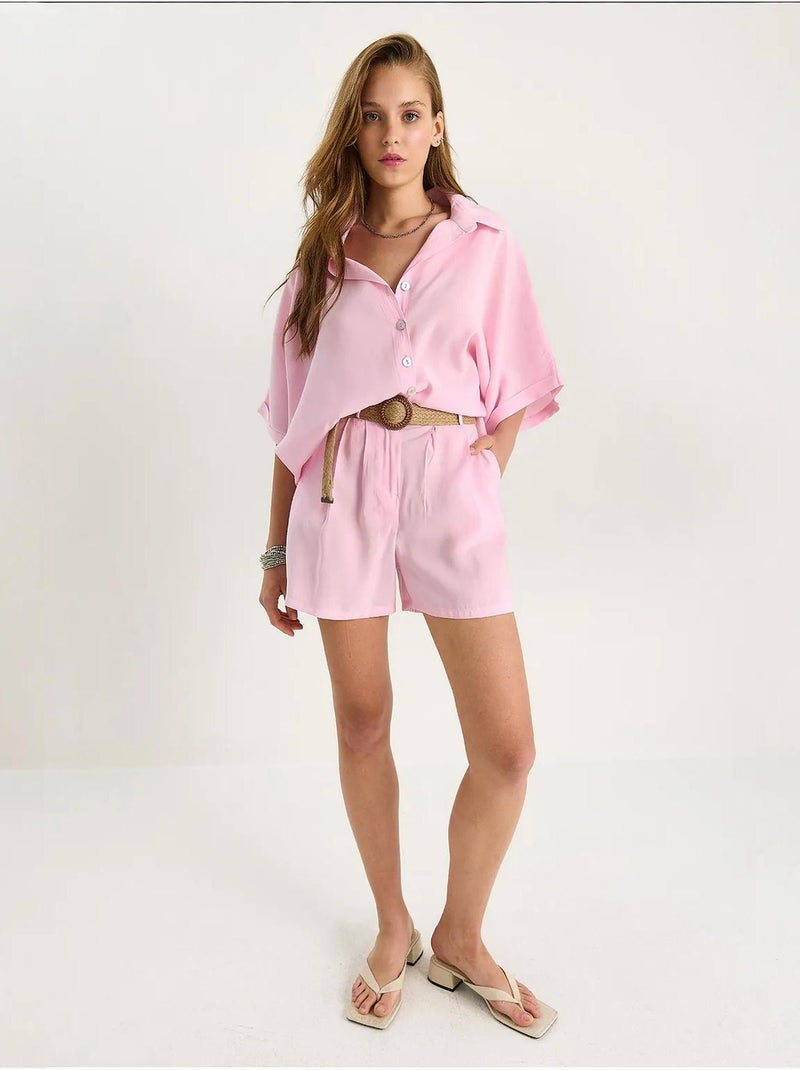 Conjunto co-ord de duas peças de cintura subida com botões lucci Rosa-pálido - Kiabi