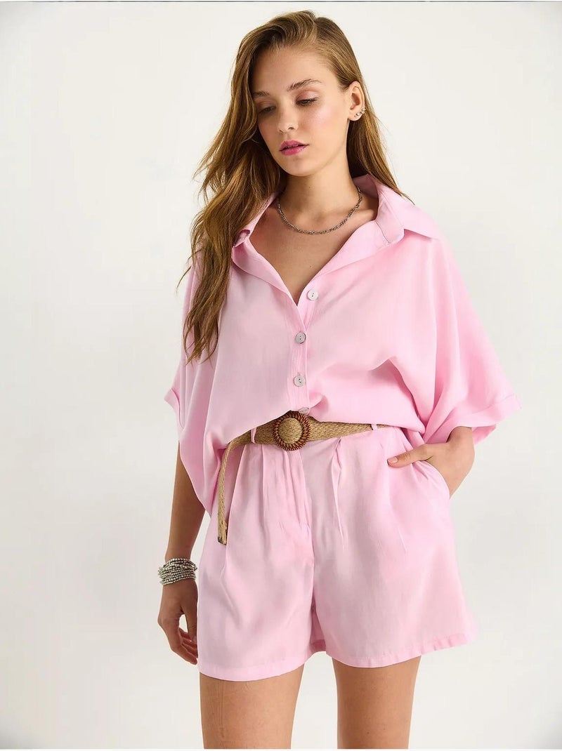 Conjunto co-ord de duas peças de cintura subida com botões lucci Rosa-pálido - Kiabi
