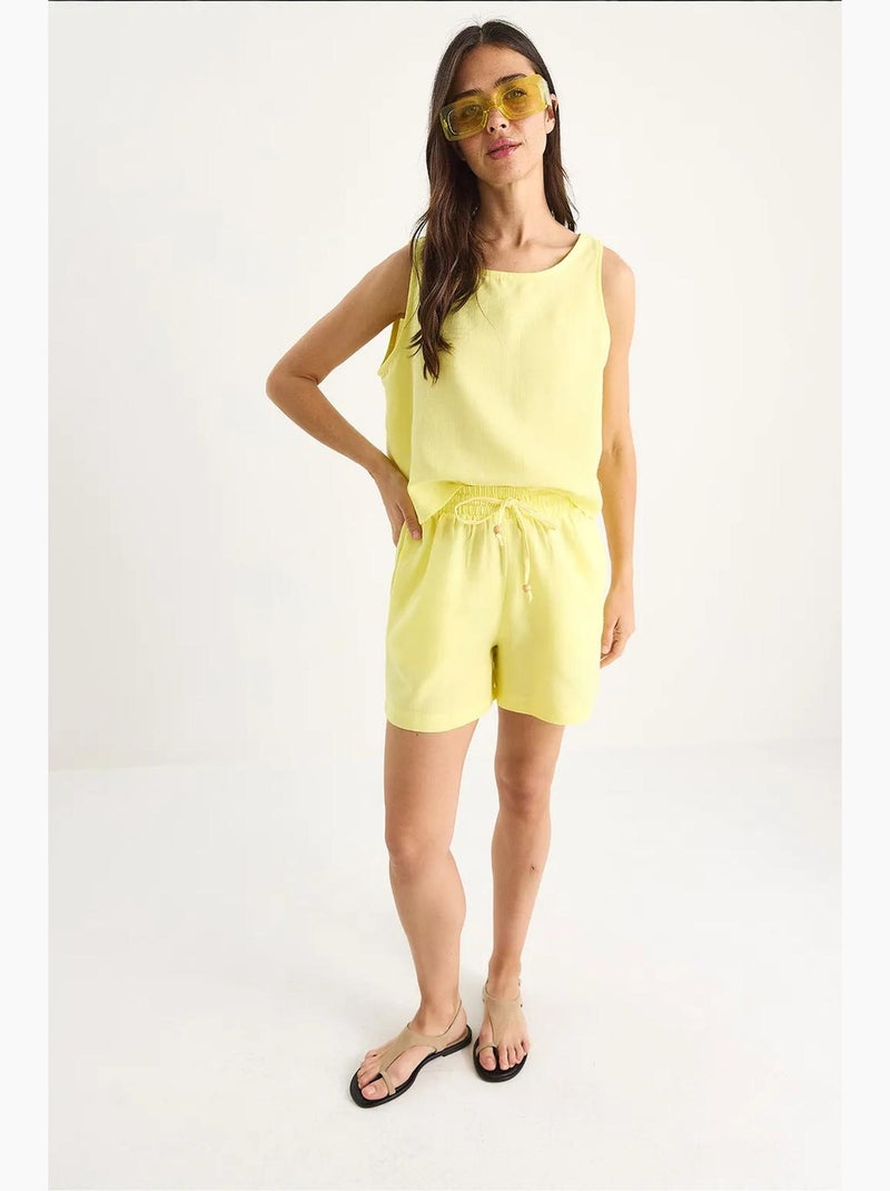 Conjunto co-ord de duas peças em algodão texturizado com decote redondo lucci Amarelo-limão - Kiabi