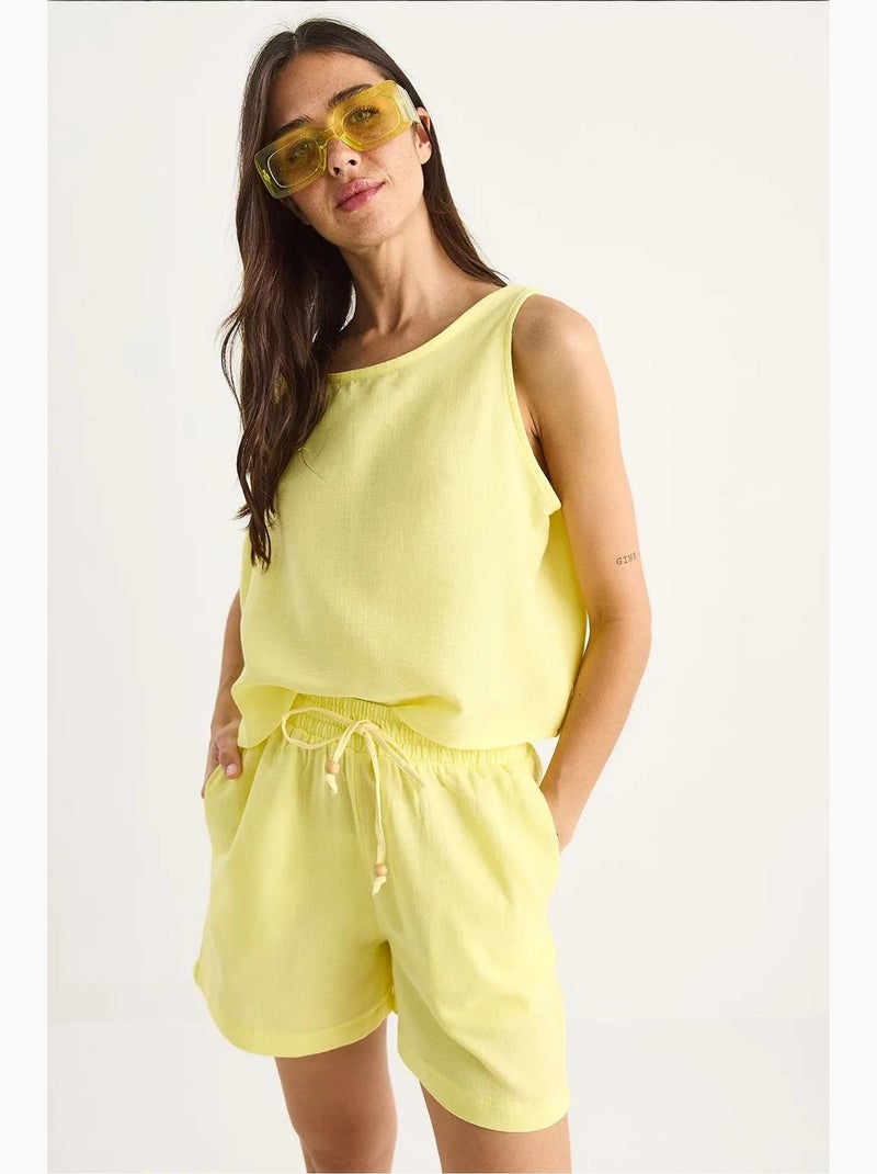 Conjunto co-ord de duas peças em algodão texturizado com decote redondo lucci Amarelo-limão - Kiabi