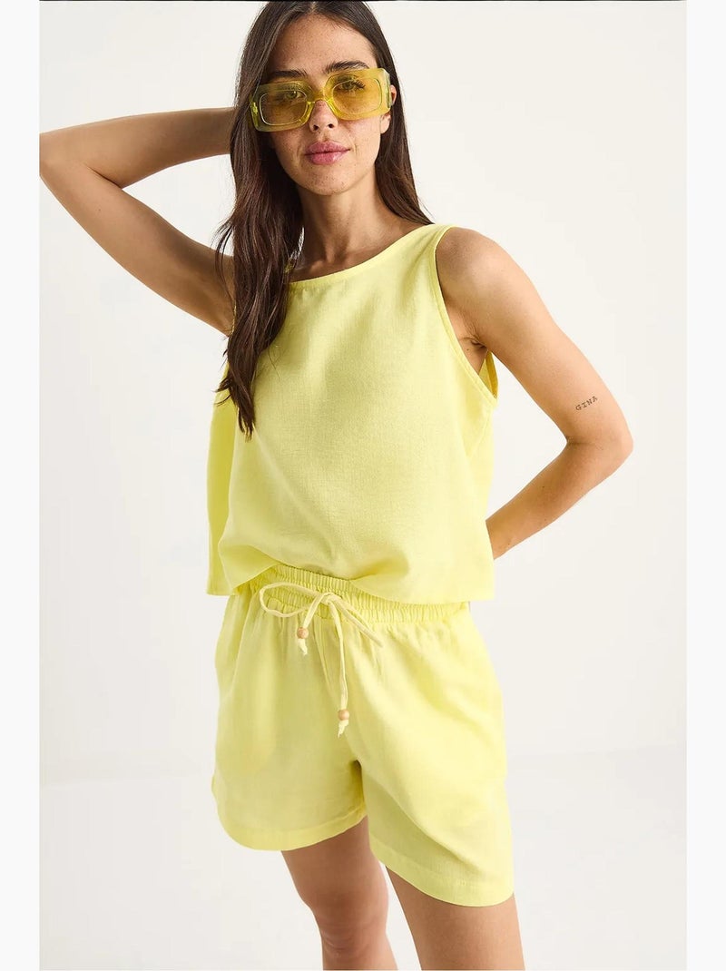 Conjunto co-ord de duas peças em algodão texturizado com decote redondo lucci Amarelo-limão - Kiabi