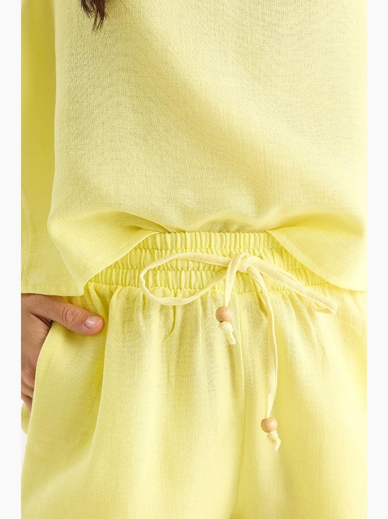 Conjunto co-ord de duas peças em algodão texturizado com decote redondo lucci Amarelo-limão - Kiabi