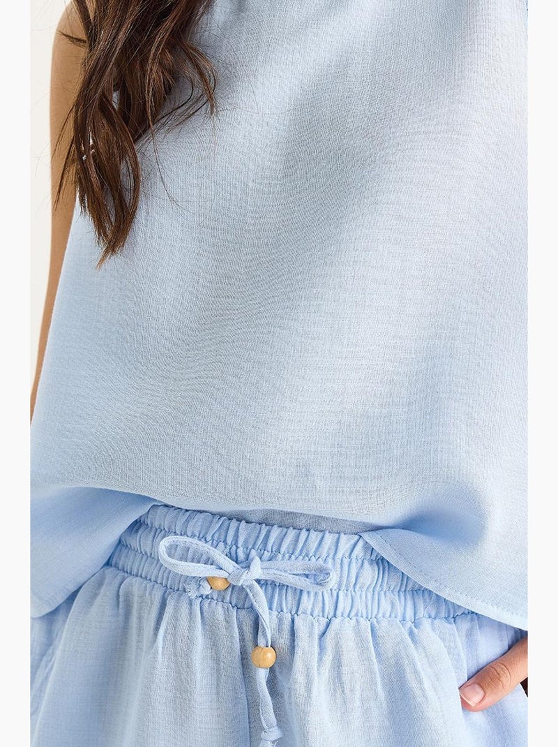 Conjunto co-ord de duas peças em algodão texturizado com decote redondo lucci Azul-céu - Kiabi