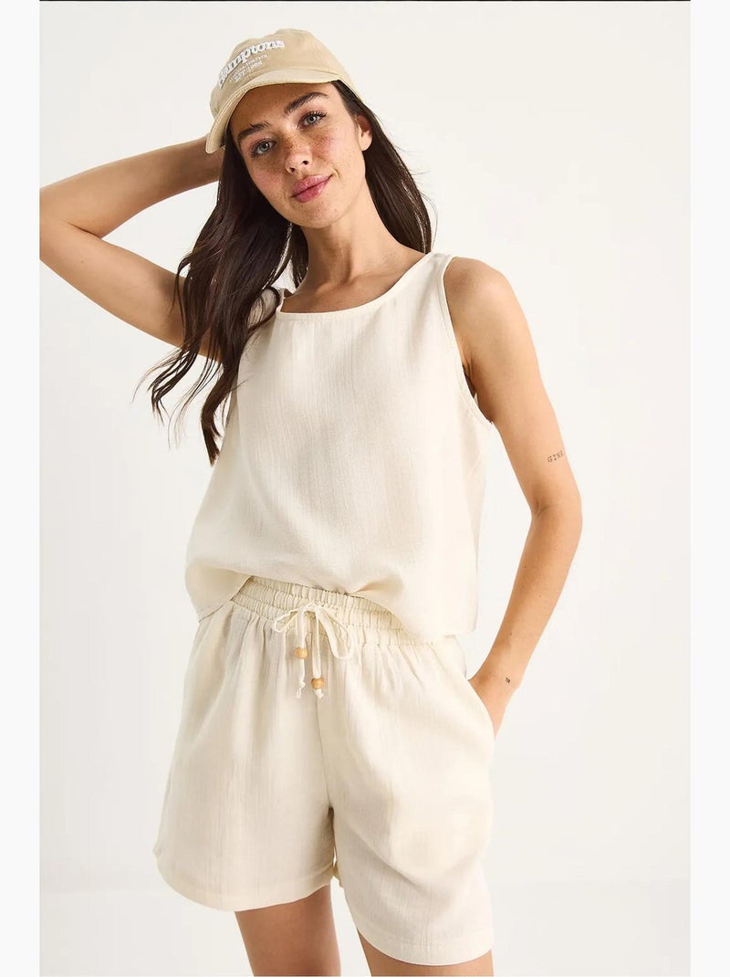 Conjunto co-ord de duas peças em algodão texturizado com decote redondo lucci Bege-argila - Kiabi