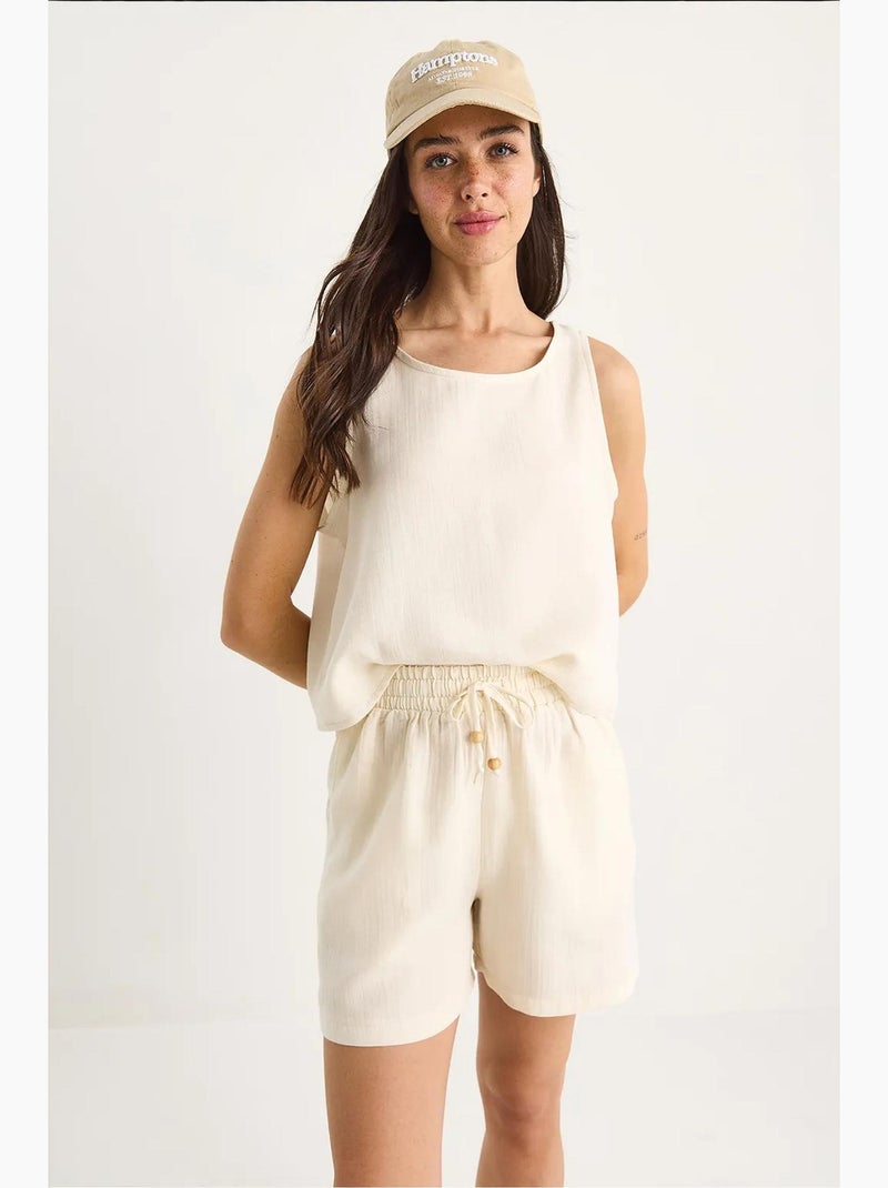Conjunto co-ord de duas peças em algodão texturizado com decote redondo lucci Bege-argila - Kiabi