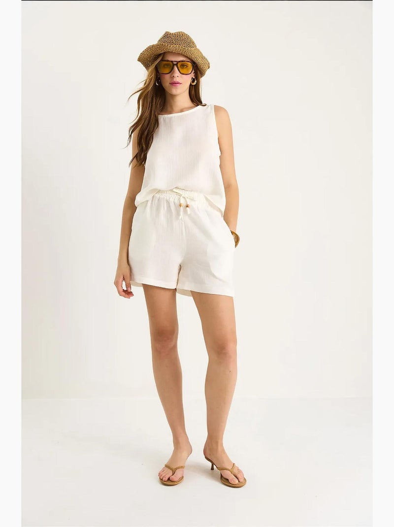 Conjunto co-ord de duas peças em algodão texturizado com decote redondo lucci Branco - Kiabi