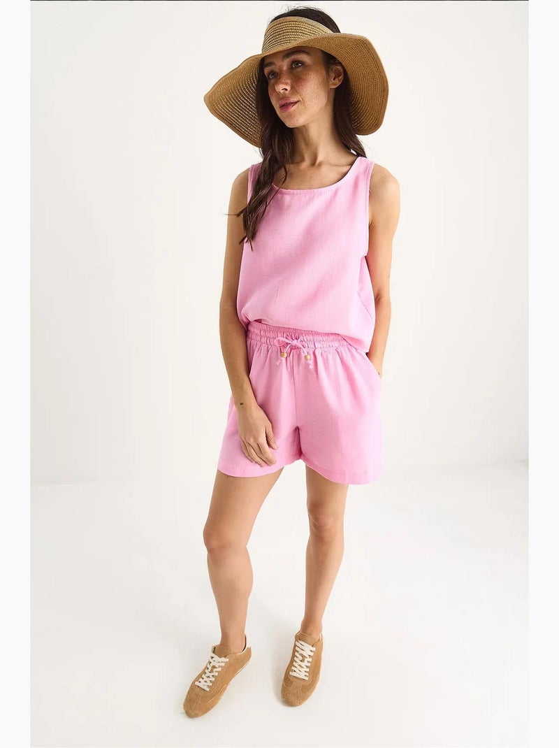 Conjunto co-ord de duas peças em algodão texturizado com decote redondo lucci Rosa-fluo/Solinotes - Kiabi
