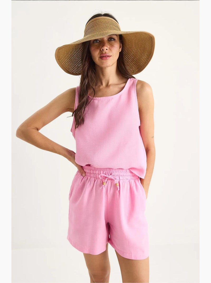 Conjunto co-ord de duas peças em algodão texturizado com decote redondo lucci Rosa-fluo/Solinotes - Kiabi