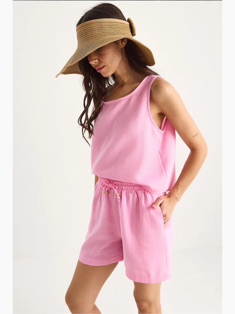 Conjunto co-ord de duas peças em algodão texturizado com decote redondo lucci Rosa-fluo/Solinotes - Kiabi