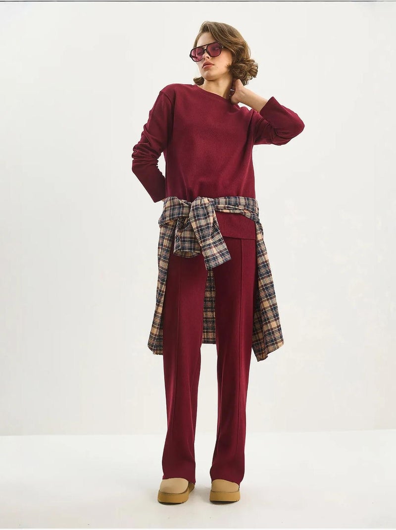 Conjunto co-ord de duas peças em malha canelada lucci Vermelho caxemira - Kiabi