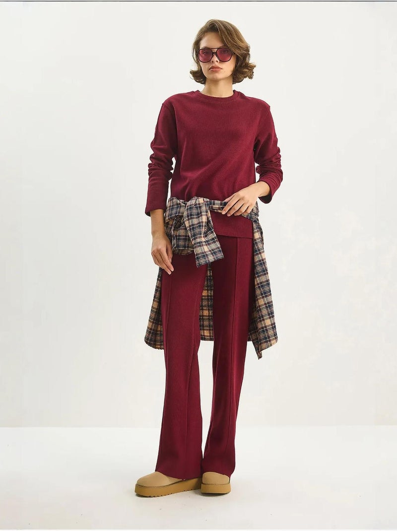 Conjunto co-ord de duas peças em malha canelada lucci Vermelho caxemira - Kiabi