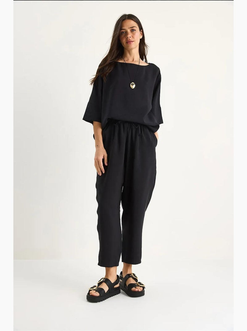Conjunto co-ord de duas peças em poliéster oversized com decote barco lucci Preto - Kiabi
