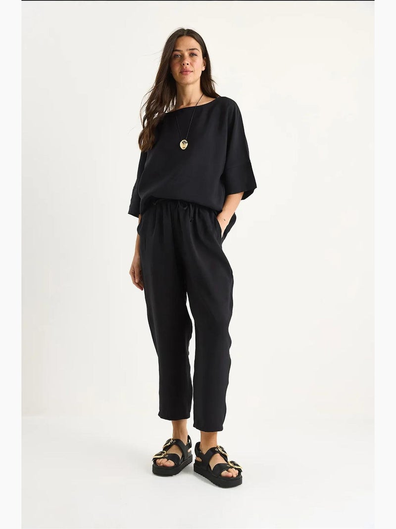Conjunto co-ord de duas peças em poliéster oversized com decote barco lucci Preto - Kiabi