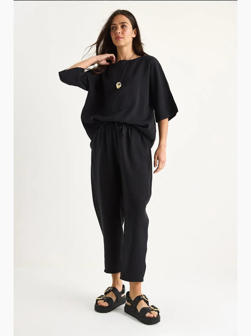 Conjunto co-ord de duas peças em poliéster oversized com decote barco lucci Preto - Kiabi