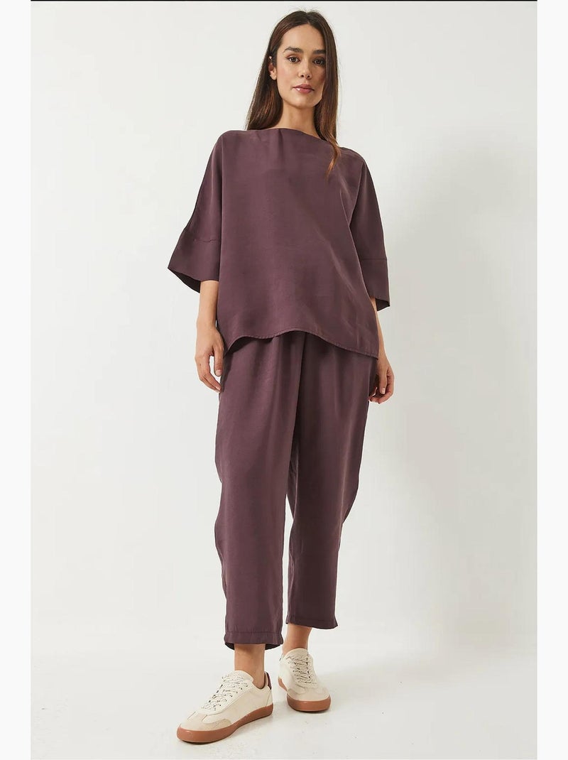 Conjunto co-ord de duas peças em poliéster oversized com decote barco lucci Roxo berinjela - Kiabi