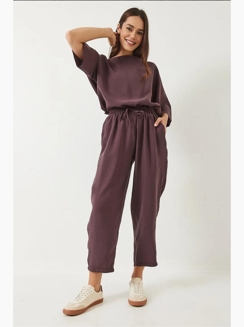 Conjunto co-ord de duas peças em poliéster oversized com decote barco lucci Roxo berinjela - Kiabi