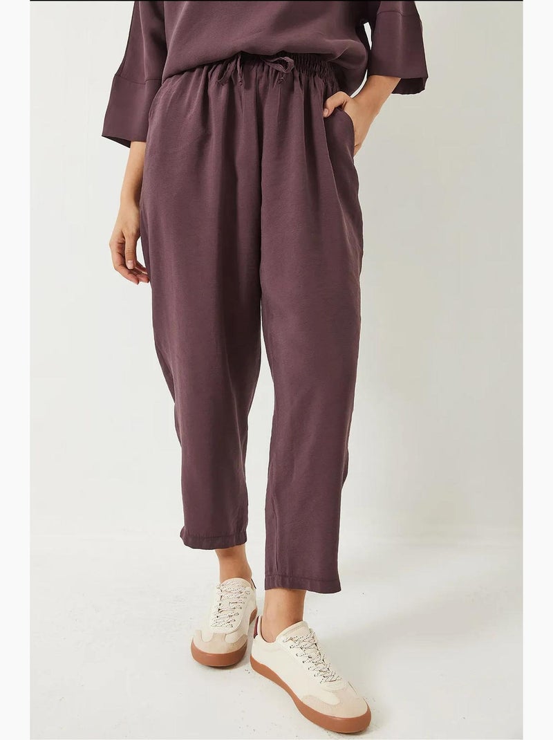 Conjunto co-ord de duas peças em poliéster oversized com decote barco lucci Roxo berinjela - Kiabi