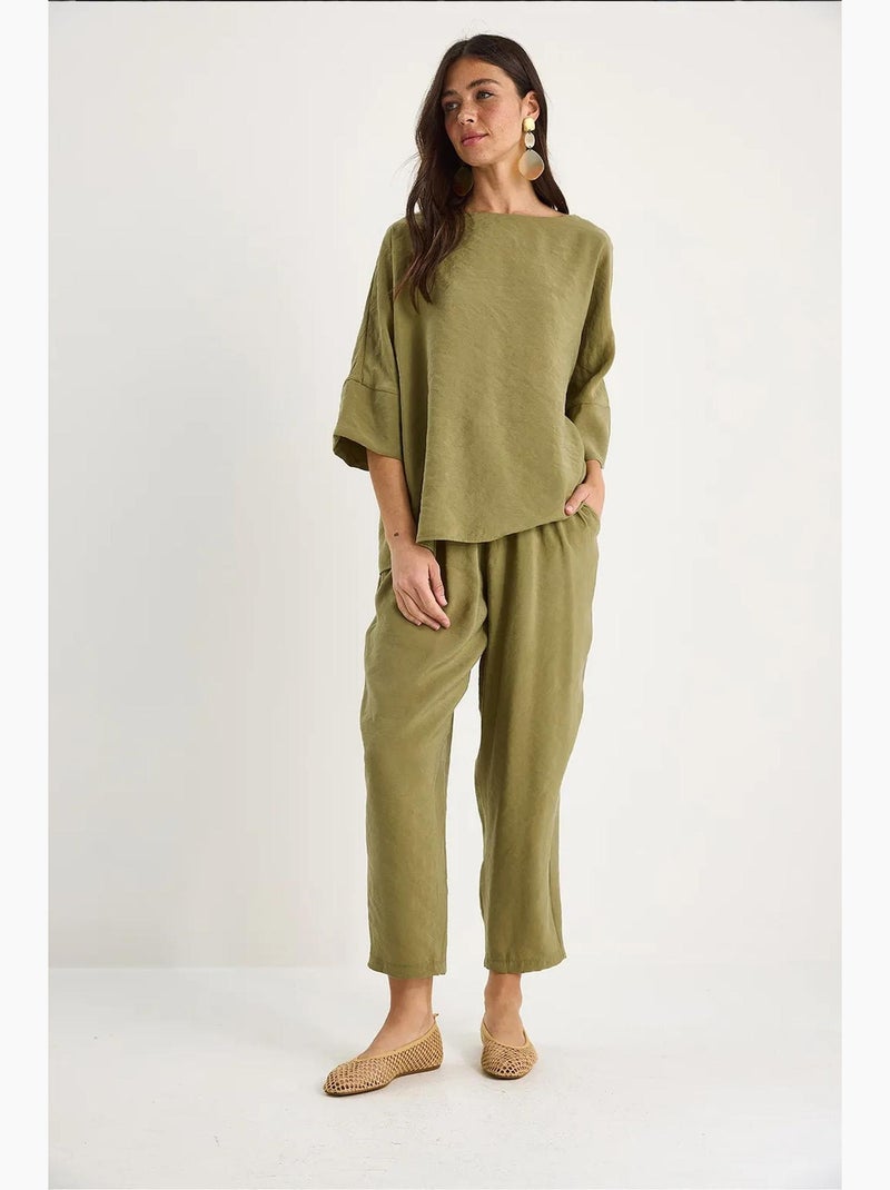 Conjunto co-ord de duas peças em poliéster oversized com decote barco lucci Verde cáqui - Kiabi