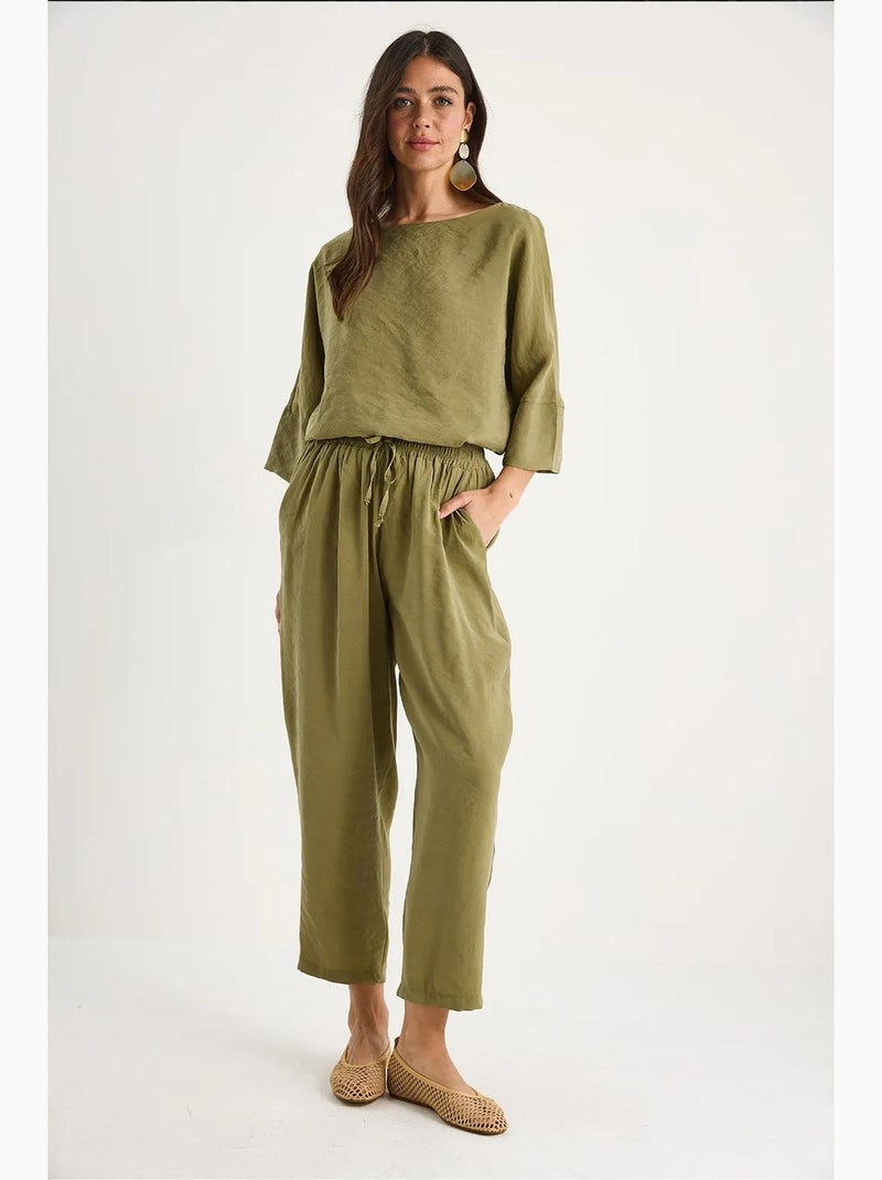 Conjunto co-ord de duas peças em poliéster oversized com decote barco lucci Verde cáqui - Kiabi