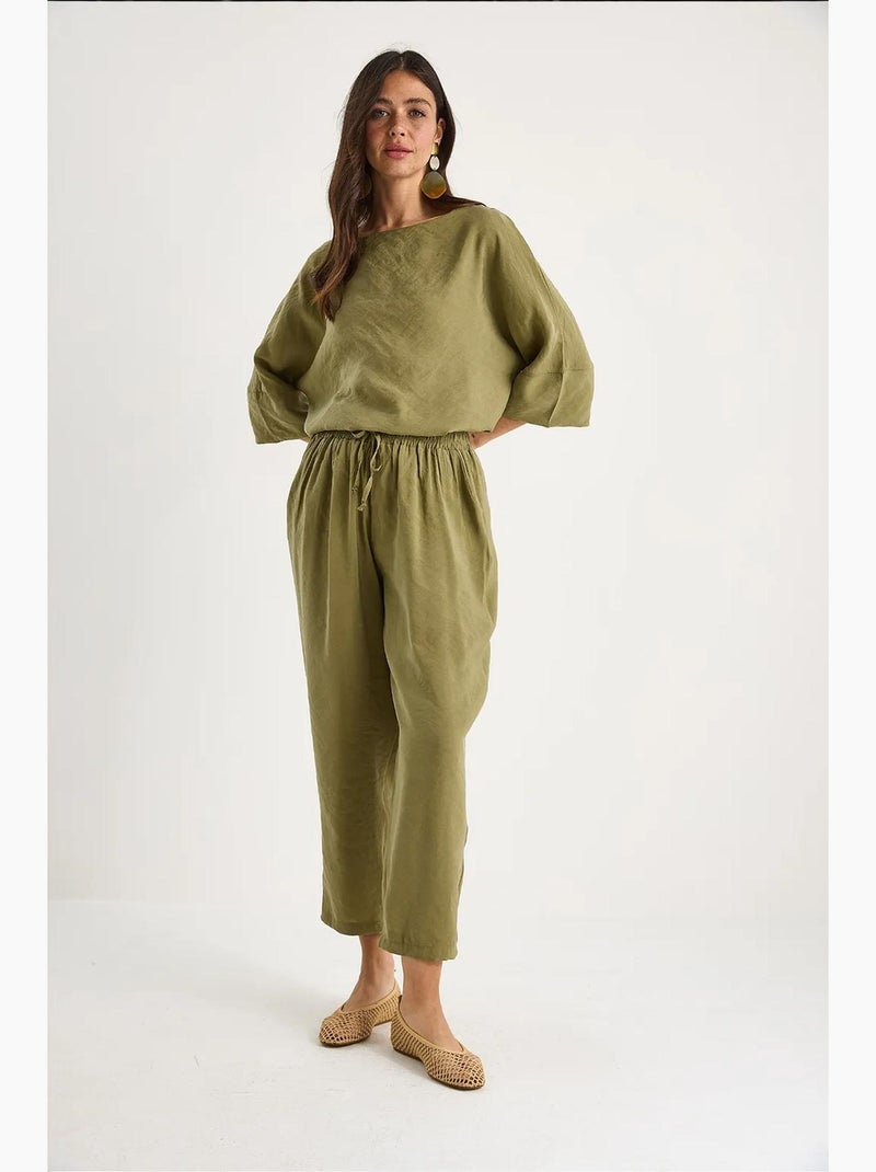Conjunto co-ord de duas peças em poliéster oversized com decote barco lucci Verde cáqui - Kiabi