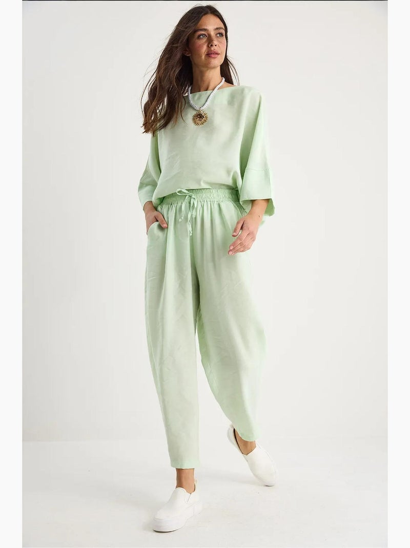Conjunto co-ord de duas peças em poliéster oversized com decote barco lucci Verde menta - Kiabi
