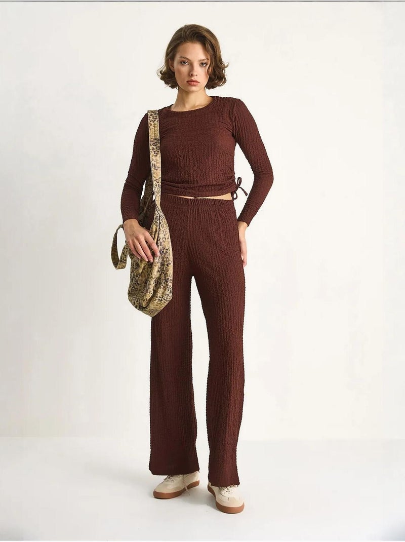 Conjunto co-ord de duas peças justo com calças à boca de sino lucci Castanho-chocolate - Kiabi