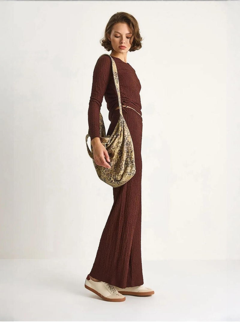 Conjunto co-ord de duas peças justo com calças à boca de sino lucci Castanho-chocolate - Kiabi